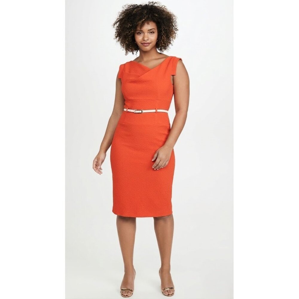 NWT Black Halo Jackie in Orange Pebble Crepe Tailored Sheath Dress 10 $375